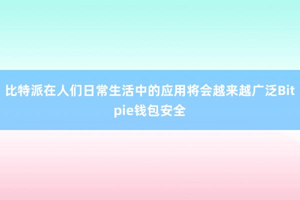 比特派在人们日常生活中的应用将会越来越广泛Bitpie钱包安全